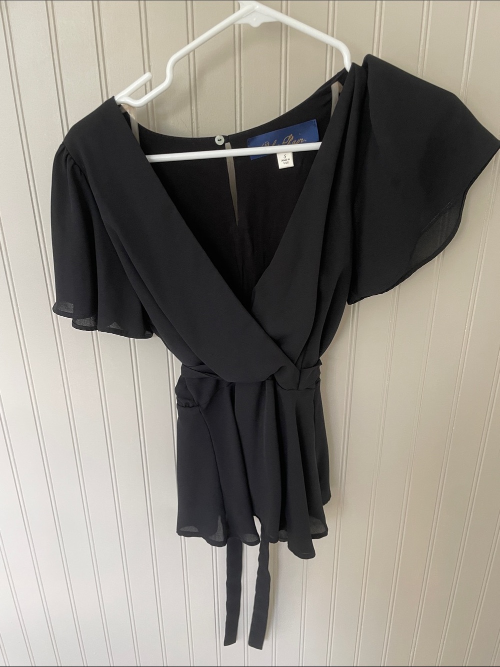 Black Wrap Blouse with Flutter Sleeves
